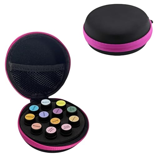 BLIRITEL EVA Essential Oils Organizer Bag,Hard Shell Essential Oil Storage Carrying Case for 12 Bottles,Round Essential Oils Boxes Storage Case for 1ml/2ml/3ml Roller Bottles (Rose Red)