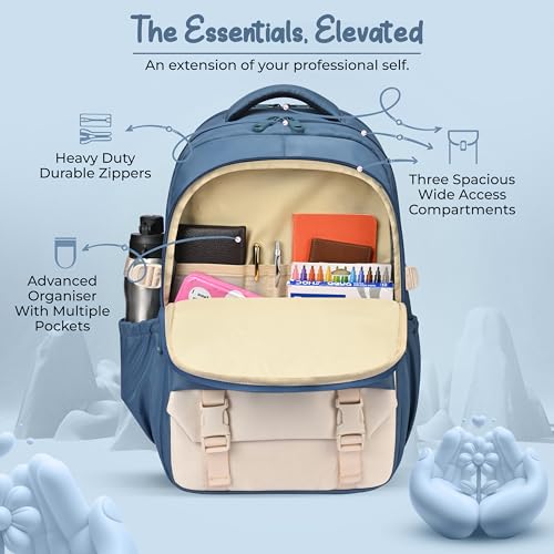Image of Gear Grace 19 inch /40L Large Water Resistant School Bag | Casual Backpack | Daypack | Travel Backpack | Kids Bag for Boys /Girls (Blue - Cream)