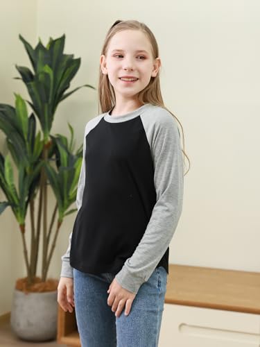 GORLYA 3 Pack Girls Contrast Patchwork Raglan Sleeve T Shirt Basic Long Sleeve Casual Tee Tops Multipacks for 8-16Y4