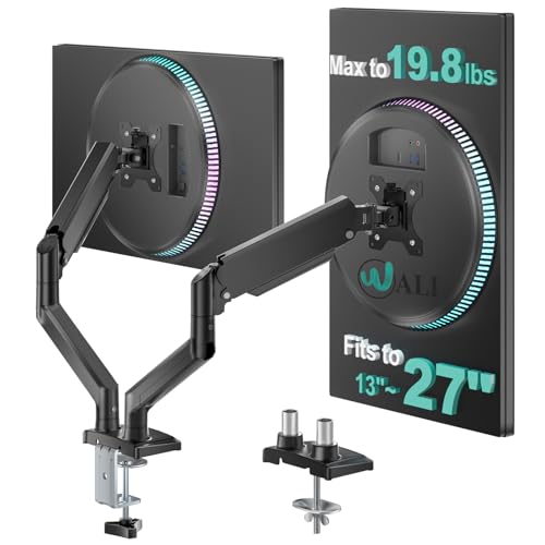 WALI Dual Monitor Mount for 13-27 inch Screens, Dual Monitor Arms for 2 Monitors Holds 19.8 lbs, Adjustable Dual Monitor Stand for Desk, VESA Mount 75x75/100x100mm (GSMP002), Black