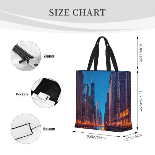 Chicago Night Print Women's Portable Tote Bag - Large Shopper for Beach,Travel,Gym | Summer Handbag4