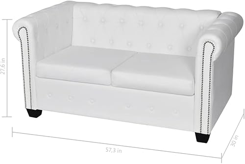 Miniatura 2 de vidaXL Sofá Chesterfield de 2 plazas - Sofisticado y cómodo sofá con asiento acolchado, tapicería de cuero artificial resistente, marco de madera