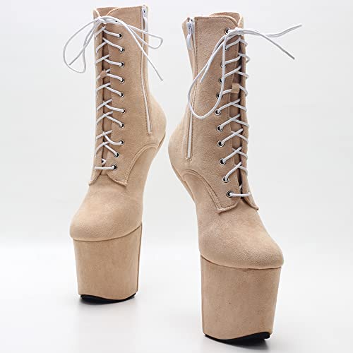 Image of JiaLuoWei Mid Calf Boots, Women's Platform High Heel Lace-up Sexy Fetish Hoof Heelless Sole Mid-Calf Boots (5, Black)