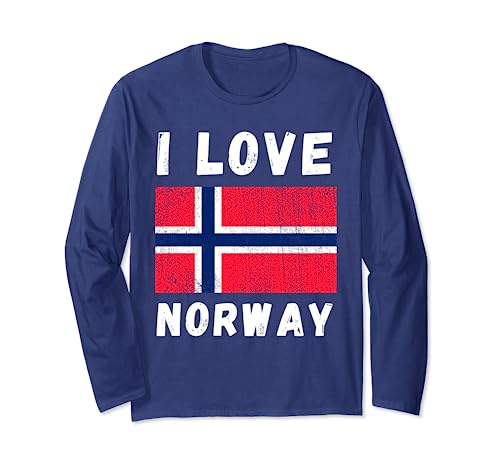 Recuerdo noruego vintage de viaje familiar con el nombre «I Love Norway» Manga Larga