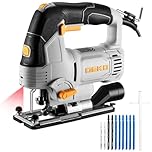 Scie Sauteuse Electrique 800W: DEKOPRO Scie Sauteuse à Coupe Oblique ±45°avec 4 Réglages Orbitaux, Vitesse Variable de 800 à 3 000 SPM, lame de Coupe,Lumière LED et Pointeur Laser Pour Bois et Métaux