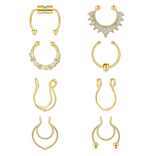 MODRSA Faux Septum Nose Rings - Clip on Septum Ring, Non Piercing Fake Nose Jewelry - Silver, Gold, Black