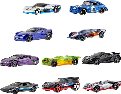 Hot Wheels Pack de 10 Coches de Juguete de Carreras, Regalo +3 años (Mattel HMK47)