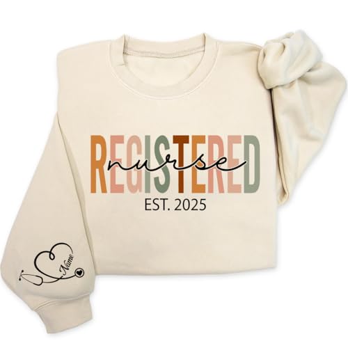 Custom Nurse Sweatshirt with Name on Sleeve, Personalized RN Sweater, Nursing Gift, Nursing Department Shirt, EST 2025