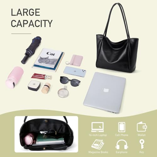 Image of PU Leather Tote Bag for Women Shoulder Bag Lightweight Travel Handbag for Daily Use, Work,Shopping (Black)