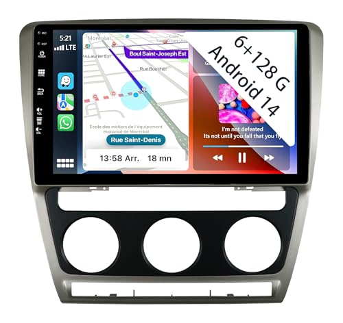 【6+128GB】 Autorradio Android 15 de 10.1 Pulgadas para Octavia 2006-2014 Carplay Radio Car Play inalámbrico GPS Navi Pantalla Bluetooth Navegación Reproductor Estéreo Pantalla táctil