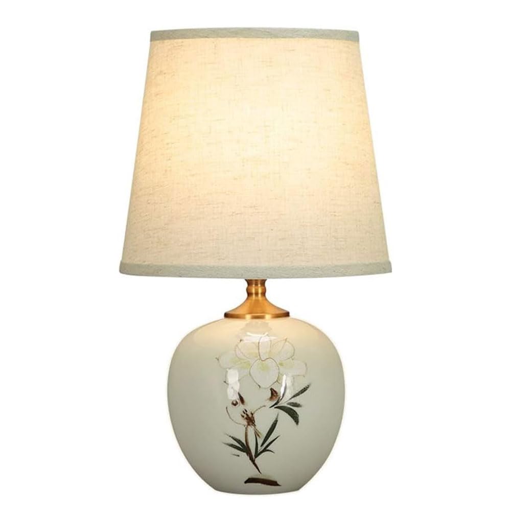 SANBDDLYY Ceramic Table Lamp Warm Fabric Shade - E26 Indoor Lighting for Bedroom, Living Room, and Study
