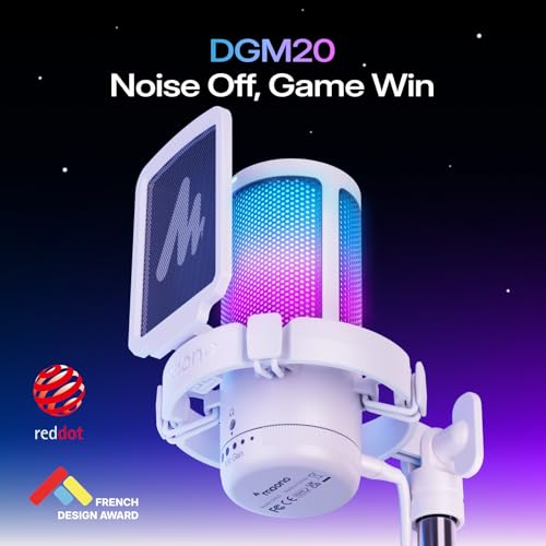 Image of MAONO USB Gaming Microphone for PC, Noise Cancellation Condenser Mic with RGB, Mute, Gain, Computer Desk Mic for Streaming, Podcast, Chat, Twitch, YouTube, Discord, PS5, PS4, GamerWave DGM20 White