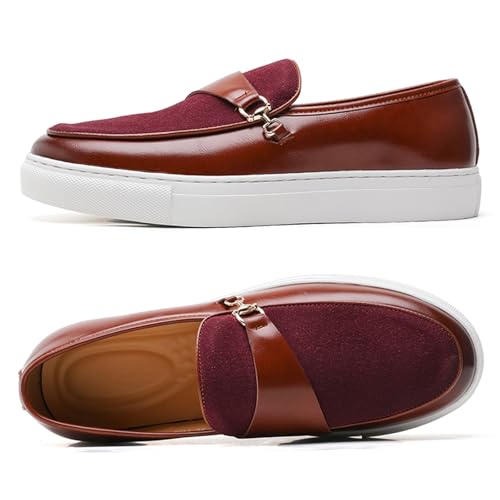 Men's Suede Leather Splicing Slip-On Penny Loafers Round Toe Lightweight Comfortable Flat Dress Shoes with Metal Buckle Casual Business Driving Shoes2