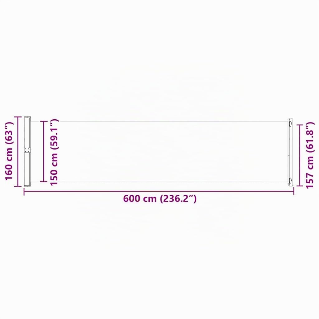 vidaXL Seitenmarkise Ausziehbar UV-beständig Wasserbeständig Sonnenschutz Sichtschutz Windschutz Seitenrollo Markise Balkon Garten Terrasse 600x160cm Schwarz