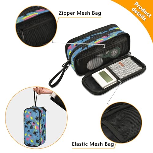 Image of Caikeny Pencil Case Hockey Sticks Pen Bag Orange Stars Blue Large Capacity Pencil Box Pen Pouch with Zipper Cosmetic Organizer for Kids Teens Adults