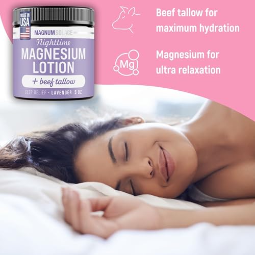 Magnum Solace Nighttime Magnesium Lotion with Beef Tallow – Soothing Relief for Muscles & Joints – Highly Concentrated – Apply to Legs or Feet Before Bed, Lavender 5ml