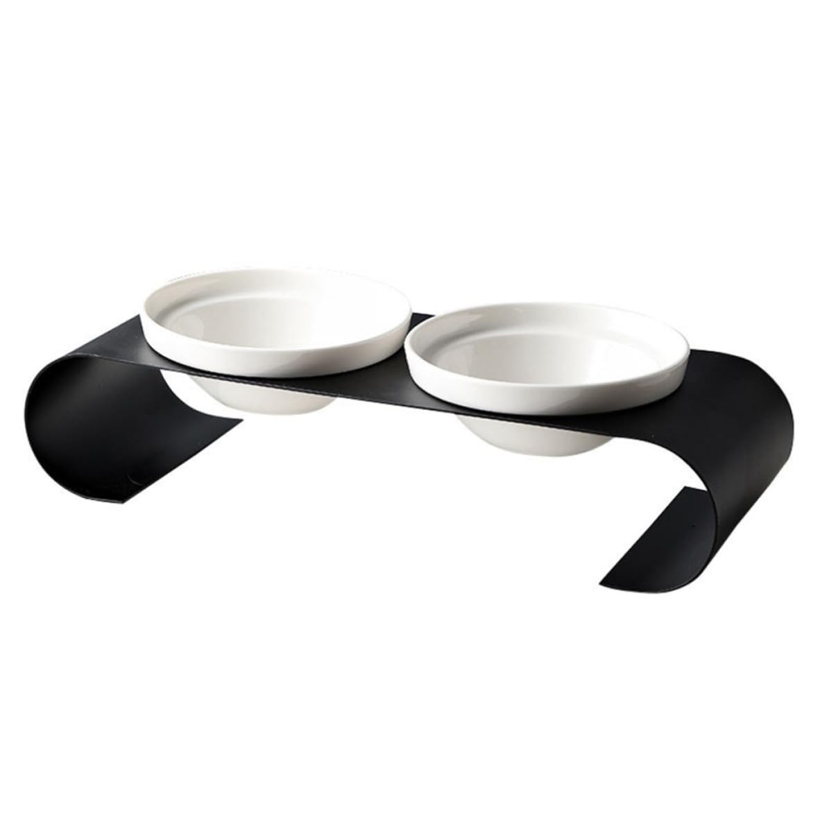 Comedero para Mascotas Cuencos de Cerámica y Soporte de Hierro Resistente, Doble Tazón Elevado para Gatos y Perros Pequeños, Diseño Simple y Práctico en Color Blanco