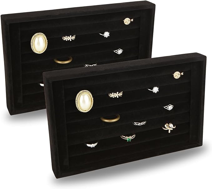 Image of Ring Velvet Jewellery Drawer Organizer Tray Stackable Jewellery Tray for Drawer(Black)