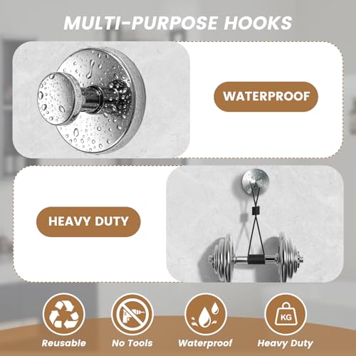Image of BKV Suction Cup Hooks for Glass Window,Removable Shower Hooks for Inside Shower,Metal Towel Hooks for Bathrooms,6 Pack(Mirror)