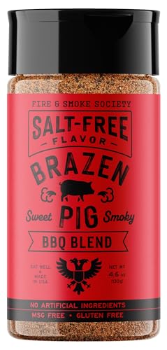 Fire & Smoke Society Salt-Free Brazen Pig BBQ Seasoning | Pork Rub, BBQ Spice Blend | Pork, Chicken, Smoked Butt, Ribs | Brown Sugar, Paprika, Cumin | M 4.6 oz