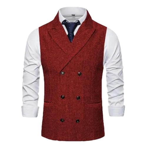 Men's Double-Breasted Suit Vest – Slim Fit Business Casual Waistcoat With Buckle For Banquet Or Daily Wear