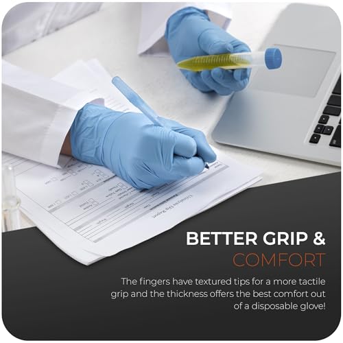 The Real Touch Blue Professional Nitrile Powder Free Multi-Purpose Gloves, Disposable, Extra Strong - Box of 100 (Blue, Small)