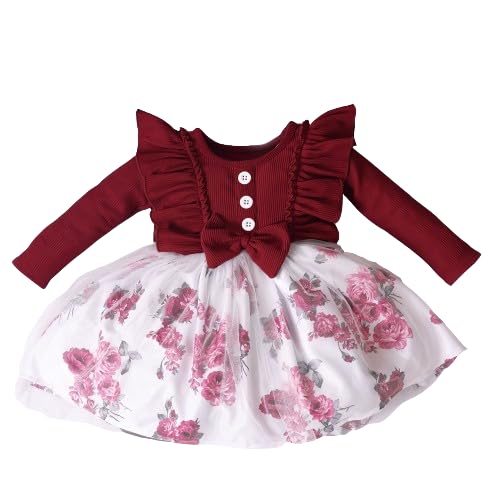 OMALI Baby Girl Dungry Dress | Long Sleeve | Infant Casual Dress | Ruffle Print Clothes