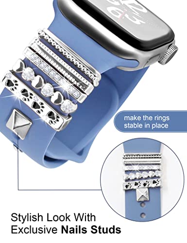 Jr.dm 13 Pieces Silver Watch Band Charms With 10-Pcs Decorative Rings Loops & 3-Pcs Classic Clasp, Compatible With Apple Watch 38Mm 40Mm 41Mm 42Mm 44Mm 45Mm Metal Diamond Sliding Strap Accessories For Iwatch Series 8 7 6 5 4 3 2 1 (No Watch Band) #TOP4