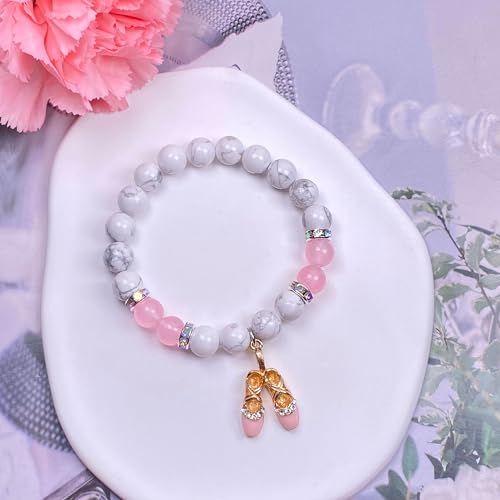 Image of Dance Recital Gifts for Girl - Natural Stone Dance Bracelet Ballerina Jewelry, Dancing School Competition Gifts for Dance Lover Ballet Teacher Friends Mate