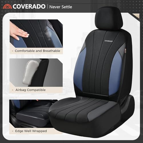 Image of Coverado Seat Covers for Car, Leather Automotive Car Seat Covers 5 Seats, Mesh Breathable Auto Seat Protectors, Driver Seat Covers Universal Fit for SUV, Truck, Vans, Sedan