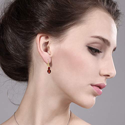Gem Stone King 18K Yellow Gold Plated Silver Red Garnet Dangle Earrings For Women (6.68 Cttw, Gemstone January Birthstone, Oval 10X8MM, Trillion 5MM)2