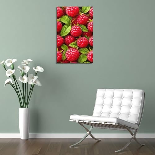 Poster mural de framboises et feuilles vertes decoration suspendre 40x60 cm - 5