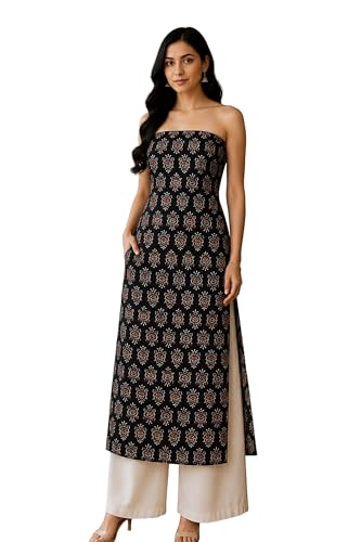 Image of Ethnics of Kutch Womens's Ajrakh Modal Silk Natural Dye Hand Block Print Unstitched Kurta Fabric