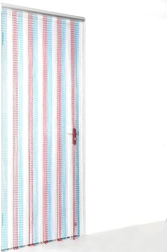 Lymmiytc Kettinggordijn Deurschermen 90 x 200cm Aluminium Kettinggordijn voor Deuropeningen Decoratie, Metalen Vliegenhorren Insectengordijnen Ongediertebestrijding (Blauw & Zilver