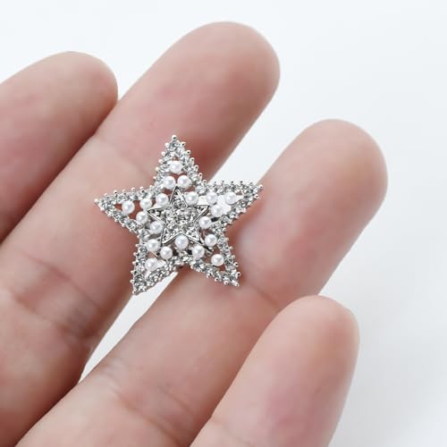 Image of Shining Cubic Zircon Star Brooch Pins Elegant Clear Crystal Flower Lapel Pin Breastpin Badges for Women Men