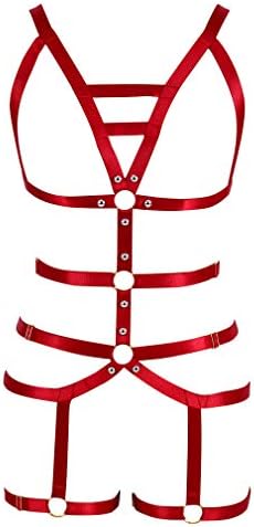 PETMHS Women's Full Body Harness Garter Belt Stockings Lingerie Elastic Suspender belt (Wine Red)