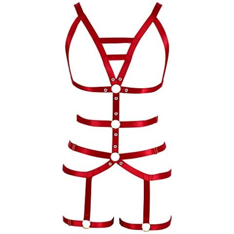 PETMHS Women's Full Body Harness Garter Belt Stockings Lingerie Elastic Suspender belt (Wine Red) Cover