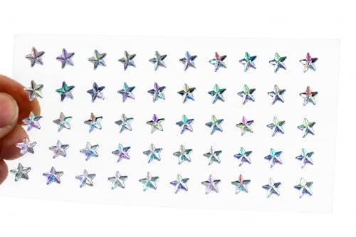 6mm Crystal AB Star Self Adhesive Acrylic Rhinestones Plastic Face Gems Stick On Body Jewels for DIY Cards and Invitations Crafts Bling Sticker - 5 Sheets - 250PCS