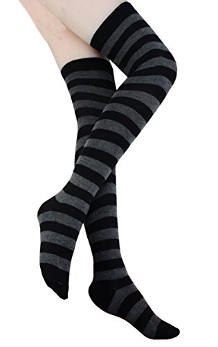 Womens Striped Socks Over the Knee Cotton Long Tube Stockings Thigh High Long Boot Socks(one Size, Dark Grey)