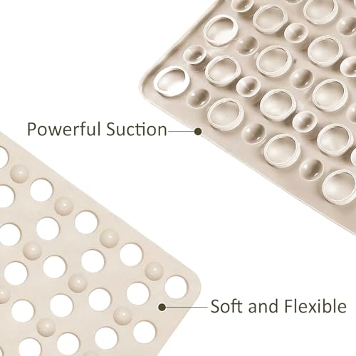Tiamo Non Slip Large Shower Mats for Inside Shower 20.87\" x 33.86\",TPE Bath Mat for Outside Shower,Extra Large Bathtub Mat with Suction Cups and Big Drain Holes,Apricot - Thumbnail 4