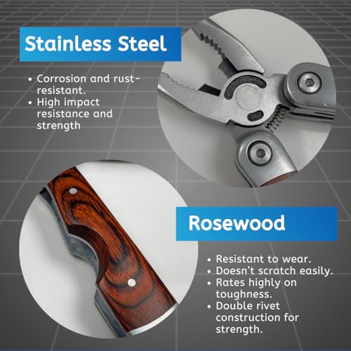 Rosewood Multi Tool, 22 in 1 Tools, Tough Multitool Belt Pouch, Needle & General Pliers, Screwdrivers - Phillips & Flathead, 10 Piece Bit Set, File, 2 Inch Rule, Can Opener, Bottle Opener 4 Rosewood Multi Tool, 22 in 1 Tools, Tough Multitool Belt Pouch, Needle & General Pliers, Screwdrivers - Phillips & Flathead, 10 Piece Bit Set, File, 2 Inch Rule, Can Opener, Bottle Opener - Image 4