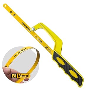 Hanpex Mini Hacksaw, Compact Hand Operate Aluminum Hack Saw with 30cm(12inch) Flexible Bi-Metal Hacksaw Blade – Small Cutting Saw for Metal and Wood