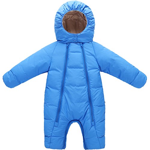 JELEUON Baby Girls Boys One Piece Soild Color Zipper Winter Warm Hoodie Romper Snowsuit Jumpsuit 0-6 Months Blue