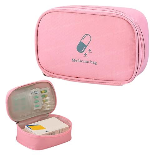 Image of FunBlast Portable Medicine Bag - Mini First Aid Travel Bags, Medicine Storage Bag, Pill Organizer, Zippered Medicines Bag for School, Travel, Camping (Pink)