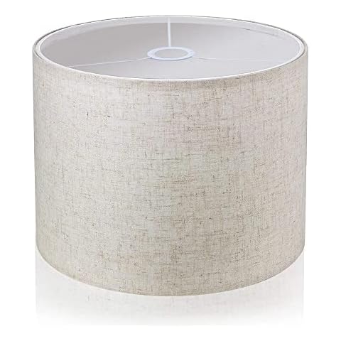 LgowithU Fabric Lampshade, Medium Drum Lampshade for Table Lamp, Wall Lamp, Bedside Lamp and Floor Lamp, Natural Linen Hard Cover, Handmade, 13 x 13 x 8 inches, Spider (White) Cover