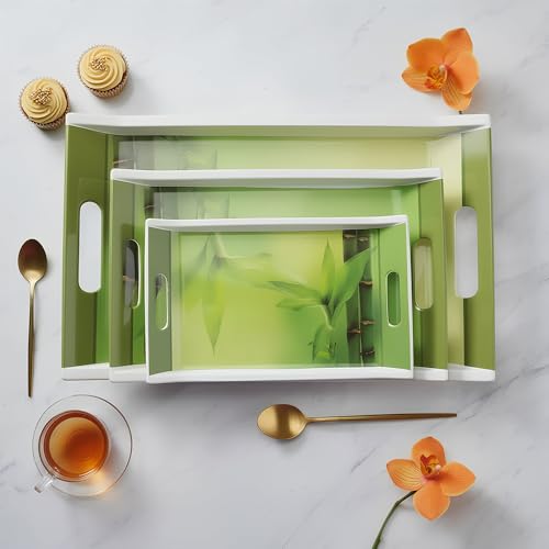 Image of U.P.C. UPC Crystal Melamine Ocean Series Serving Tray, (Multicolor, Small, Medium and Large Size) Set of 3