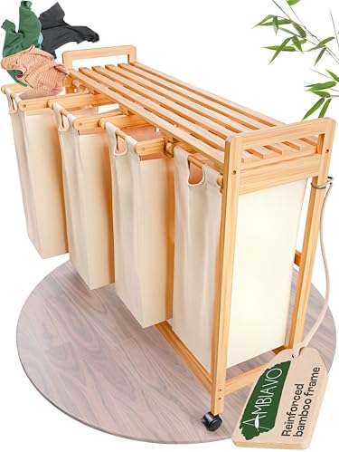 Amazon.com: COMELLOW Bamboo Laundry Hamper and Shelf, 2 Sections ...