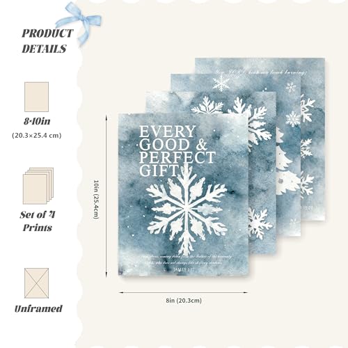 Image of LARTSFRO Christmas Winter Gifts Wall Art Decor Posters, Christmas Snowflakes Christian Room Bathroom Bedroom Dorm Wall Art Decor Aesthetic for College Teen Girls Gifts, Inspirational Bible Verses Winter Wall Decor, 10x8 Inch Set of 4 Pcs Christmas Pictures (UNFRAMED)