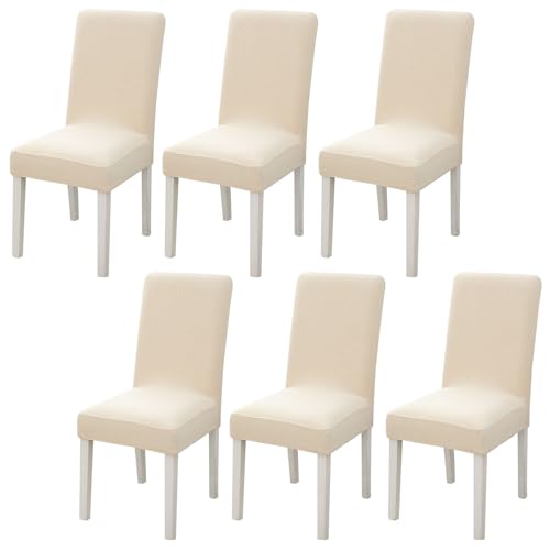 Beauenty Stretch Dining Chair Covers 6-Pack - Elastic Spandex Slipcovers for Kitchen Hotel & Home Use - Removable Non-Slip Chair Protectors Machine Washable (Beige 18x18in)