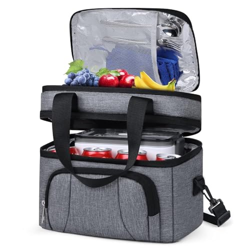 RAINSMORE Bolsa Termica Porta Alimentos 10L Bolsa Comida Trabajo Bolsa Isotermica Lunch Bag Bolsa Almuerzo para Oficina Viaje Pícnic Gris